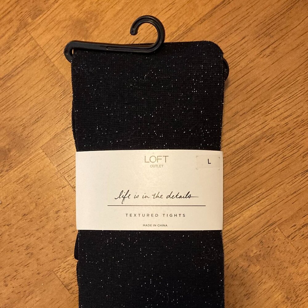 Loft Outlet Large Black with Silver Sparkle Textured Tights